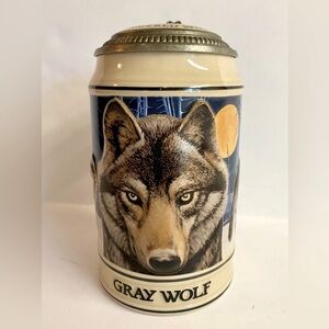 Vintage Budweiser endangered species stein featuring the Gray Wolf.